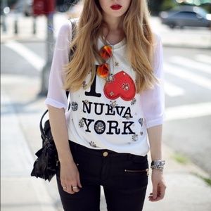 3.1 Phillip Lim White Tee with Red Heart and Black Lettering